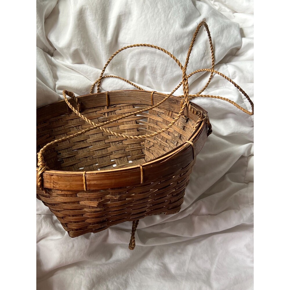 Vintage Woven Wicker Hanging Basket